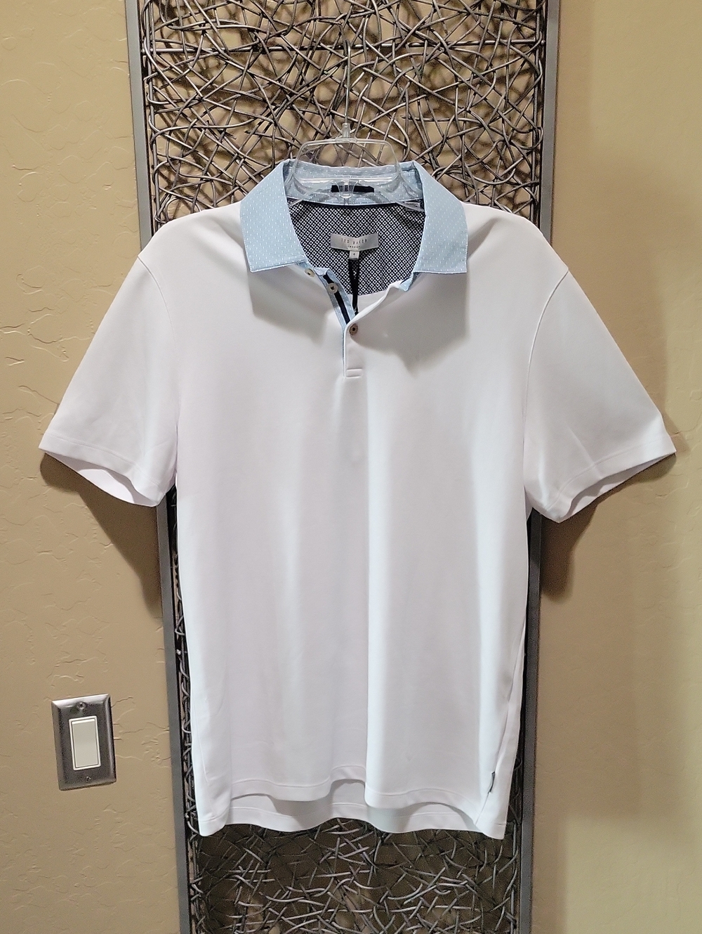 Ted Baker Men's White Polo with Light Blue Contrast Collar - Performance Stretch